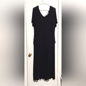 Sweet Adelyn Black V Neck, Short Sleeve, Loose Fit,Wide Leg Romper With Pockets